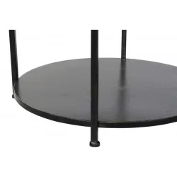 TABLE BASSE INDUSTRIELLE RONDE NOIR PM UN PLATEAU EN VERRE FUMÉ