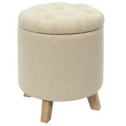 COFFRE POUF ROND ELEONOR BEIGE