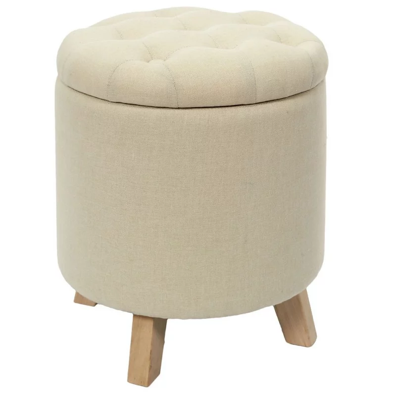 COFFRE POUF ROND ELEONOR BEIGE