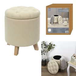 COFFRE POUF ROND ELEONOR BEIGE