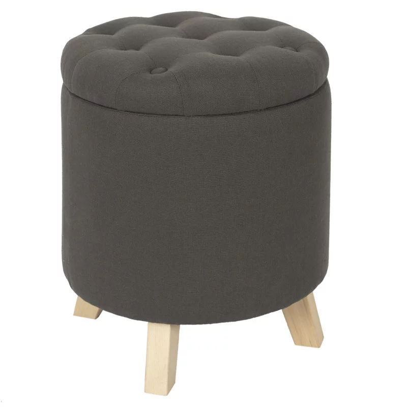 COFFRE POUF ROND ELEONOR GRIS
