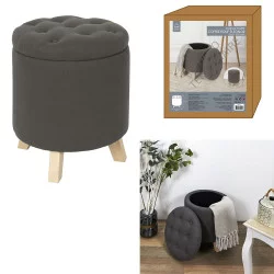 COFFRE POUF ROND ELEONOR GRIS