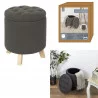 COFFRE POUF ROND ELEONOR GRIS