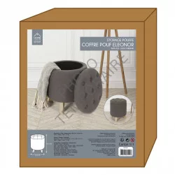COFFRE POUF ROND ELEONOR GRIS
