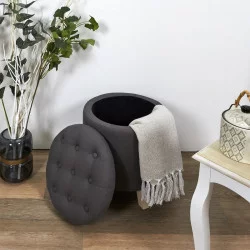 COFFRE POUF ROND ELEONOR GRIS
