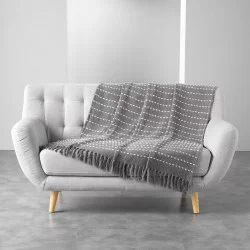 PLAID A FRANGES CAYENNE GRIS 125x150CM