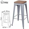 TABOURET DE BAR EN MÉTAL GRIS MAT