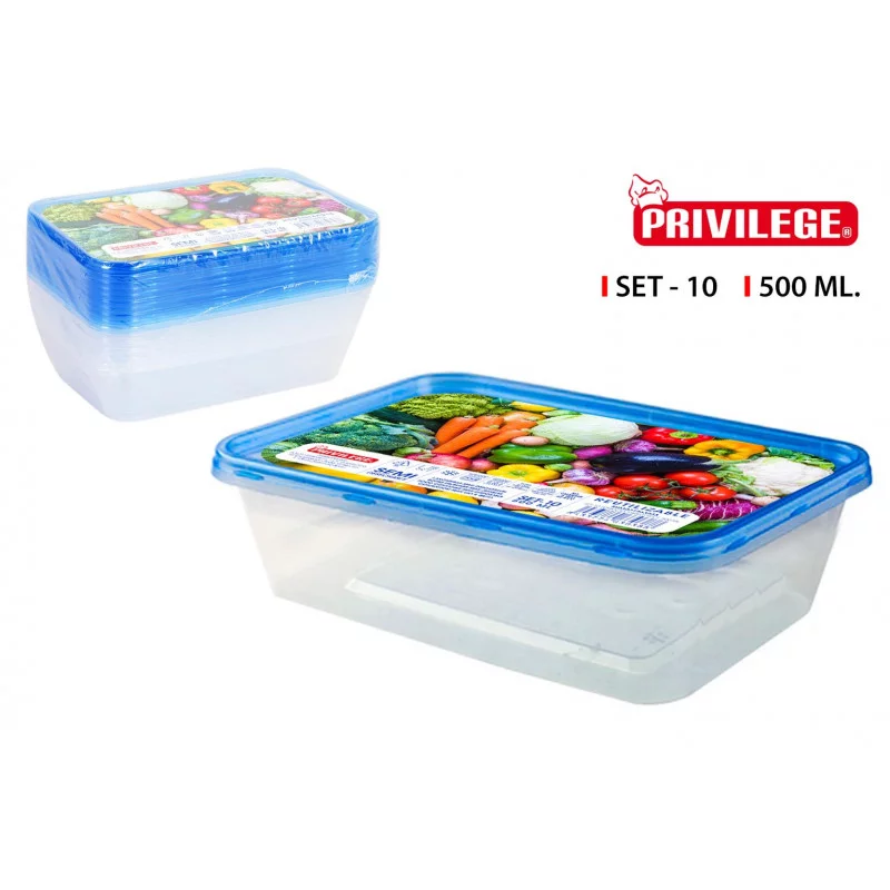 SET 10 BOITES ALIMENTAIRES 500ML RECTANGULAIRE