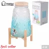 FONTAINE À BOISSON EN VERRE COLORÉ 4L AVEC SUPPORT ET COUVERCLE EN BOIS