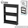 MEUBLE NOIR 3 ETAGERES SUR ROULETTES 54X