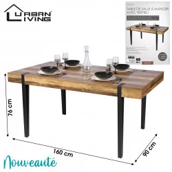 TABLE À DINER BRAMS AVEC TRÉPIED EN MÉTAL NOIR