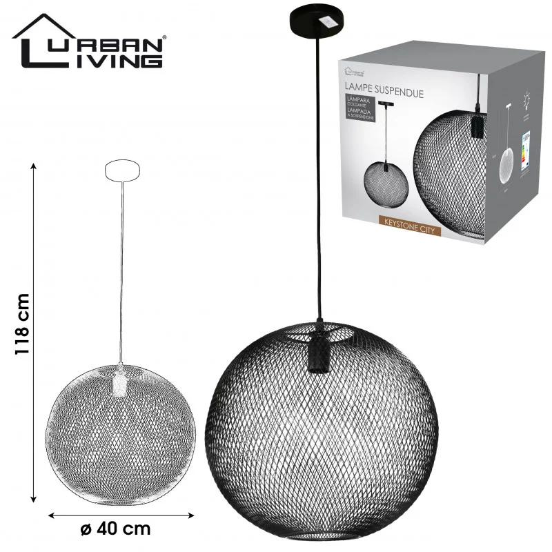 PLAFONNIER ROND METAL NOIR 40X40X118CM