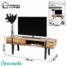 MEUBLE TV BRAMS AVEC TIROIR ET TRÉPIED NOIR BOIS VIEILLI MDF L140Xl40XH50cm