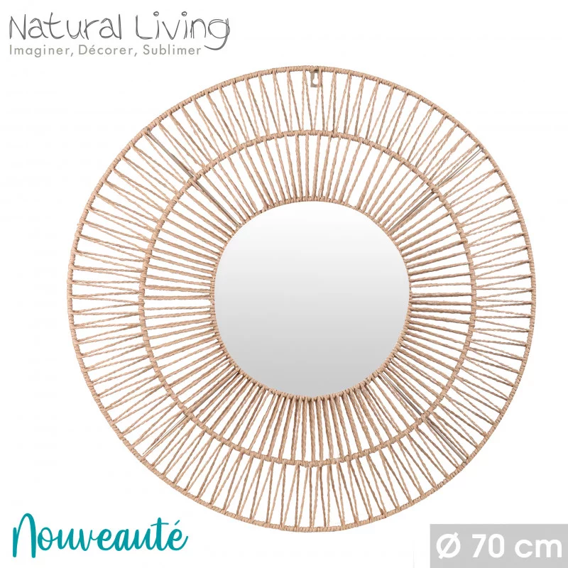 MIROIR ROND EN RAPHIA DIAM 70CM