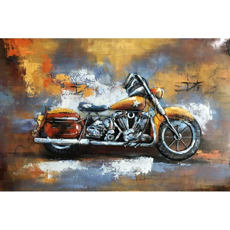 CADRE EN MÉTAL AVEC RELIEF DE MOTO RÉTRO 120x80cm