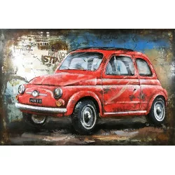 CADRE EN MÉTAL AVEC RELIEF FIAT ROUGE VINTAGE 120x80cm