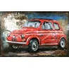 CADRE EN MÉTAL AVEC RELIEF FIAT ROUGE VINTAGE 120x80cm
