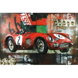 CADRE EN MÉTAL AVEC RELIEF DE VOITURE DE COURSE N°2 120x80cm