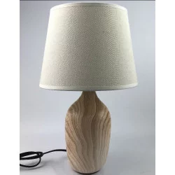 LAMPE CÉRAMIQUE EFFET BOIS AVEC ABAT JOUR ÉCRU STYLE LIN H40cm