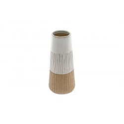 VASE BLANC BEIGE NATUREL ÉMAILLÉE D13xH27.5cm