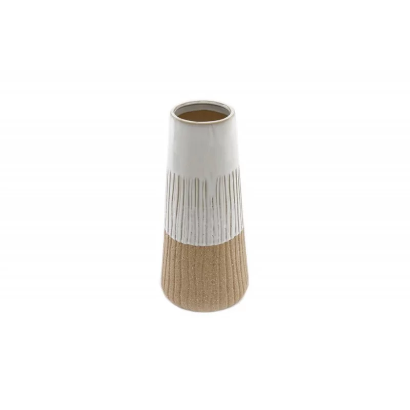 VASE BLANC BEIGE NATUREL ÉMAILLÉE D13xH27.5cm