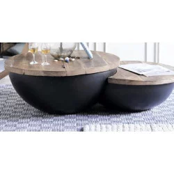 TABLE BASSE DOUBLE PLATEAUX BOMBE NOIR 1