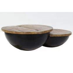 TABLE BASSE DOUBLE PLATEAUX BOMBE NOIR 1