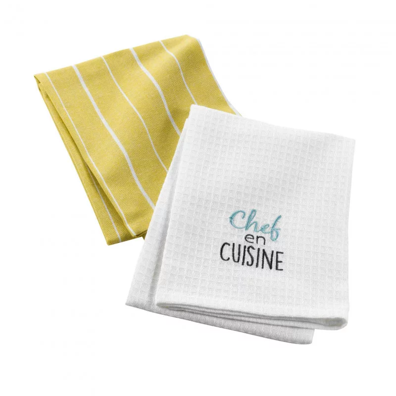 2 TORCHONS 50 x 70 CM CHEF EN CUISINE JAUNE