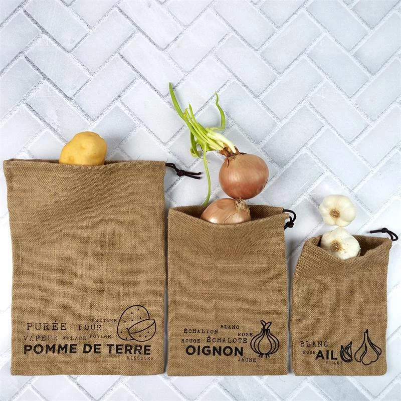 SAC DE CONSERVATION EN TOILE DE JUTE X3