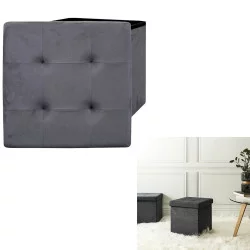COFFRE POUF PLIABLE SUEDINE GRIS FONCE
