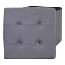 COFFRE POUF PLIABLE SUEDINE GRIS FONCE