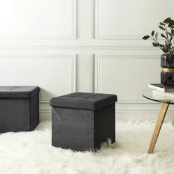 COFFRE POUF PLIABLE SUEDINE GRIS FONCE