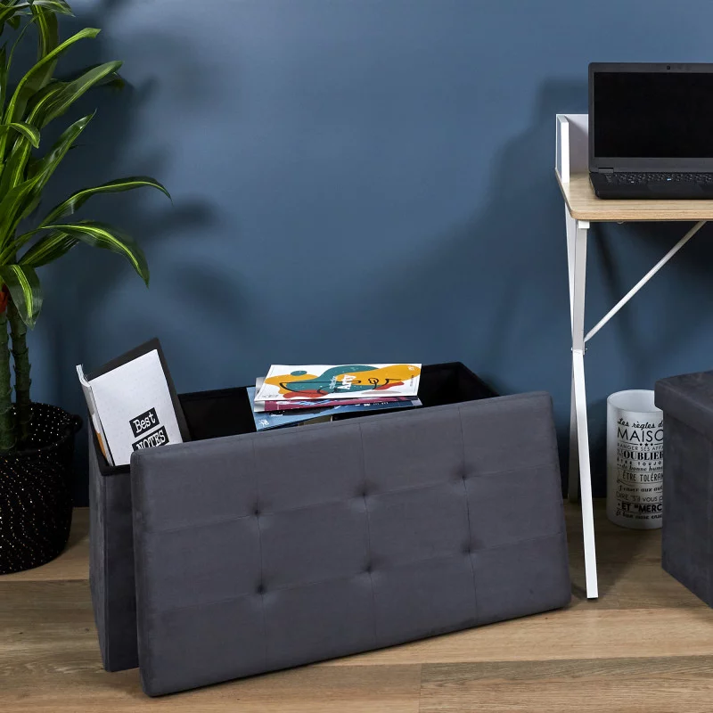COFFRE BANC PLIABLE SUEDINE GRIS FONCE