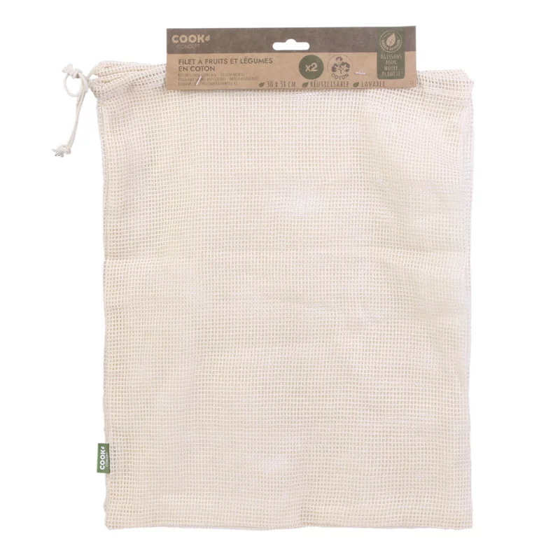 SAC A VRAC REUTILISABLE MAILLES COTON X2