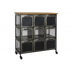 COMMODE POSTE 9 TIROIRS METAL MDF NATURE