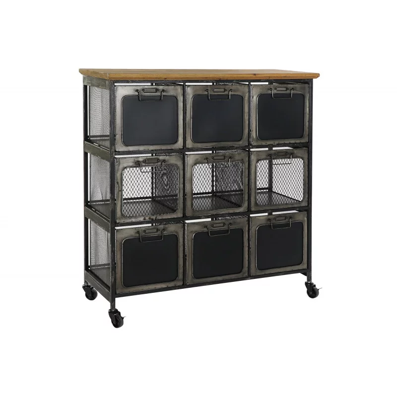Commode Poste 9 tiroirs métal et bois avec roues