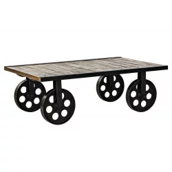 TABLE BASSE ROUES METAL 106X66X35,5 PLAT