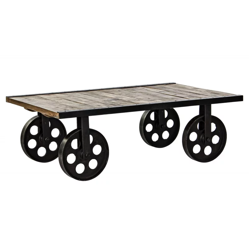 TABLE BASSE ROUES METAL 106X66X35,5 PLAT