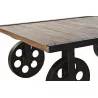 Table basse industrielle avec roues métal et bois manguier Table basse industrielle avec roues métal et bois manguier