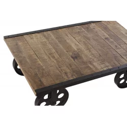 TABLE BASSE ROUES METAL 106X66X35,5 PLAT
