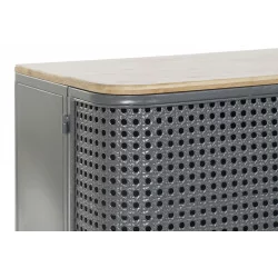 MEUBLE TV RÉTRO CANNAGE EN MÉTAL GRIS ET BOIS 118x41x45cm