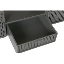 MEUBLE TV RÉTRO CANNAGE EN MÉTAL GRIS ET BOIS 118x41x45cm