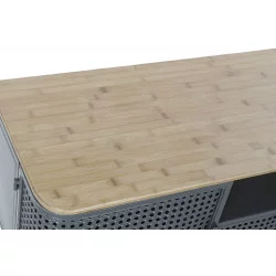 MEUBLE TV RÉTRO CANNAGE EN MÉTAL GRIS ET BOIS 118x41x45cm