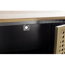 VITRINE RÉTRO EN CANNAGE DORÉE EN MÉTAL ET BOIS