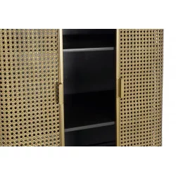 VITRINE RÉTRO EN CANNAGE DORÉE EN MÉTAL ET BOIS