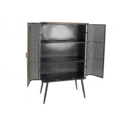 VITRINE RÉTRO EN CANNAGE DORÉE EN MÉTAL ET BOIS