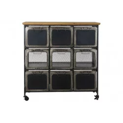 COMMODE POSTE 9 TIROIRS EN MÉTAL ET BOIS AVEC ROUES 91,5x34x97cm
