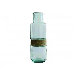VASE EN VERRE RECYCLÉ TRANSPARENT AVEC CORDE D15x45cm