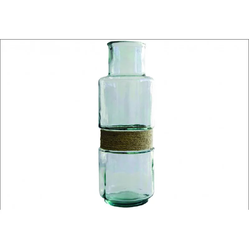 VASE EN VERRE RECYCLÉ TRANSPARENT AVEC CORDE D15x45cm
