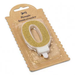 BOUGIE CHIFFRE 0 PAILLETTES OR 7.3CM AV